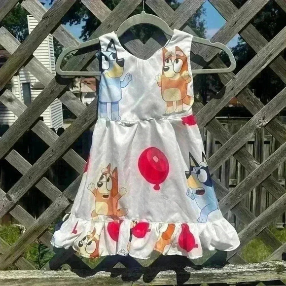 Custom Handmade Bluey Toddler Dress | Bingo Balloon White Sheet Tank | Size 5T - Picture 1 of 6